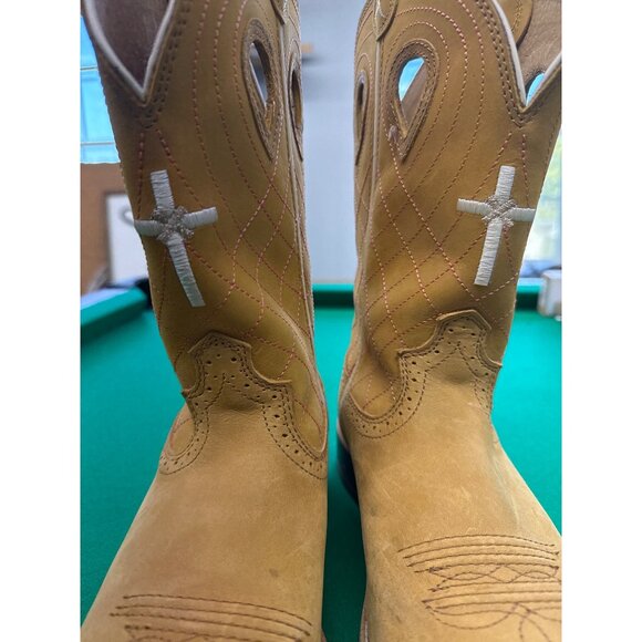Twisted X Womens 10 B Leather Cowboy Boots Square Toe Tan With White Cross Embro - Picture 5 of 6
